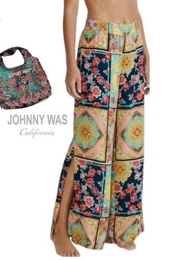 JOHNNY WAS new Japer Smocked Waist Multicolor Wide Leg Pants + Reusable Bag